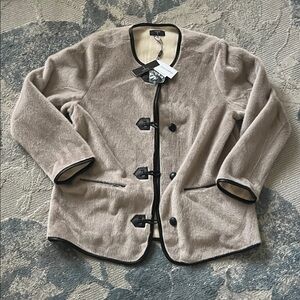 Tahari Beige Teddy Jacket with Dark Accents